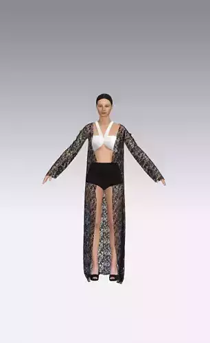Lace long cardigan  black long bra white and Low-poly 3D model