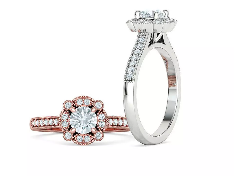 Artdeco Halo Ring Milgrain Engagement Ring 5mm stone 3D print model