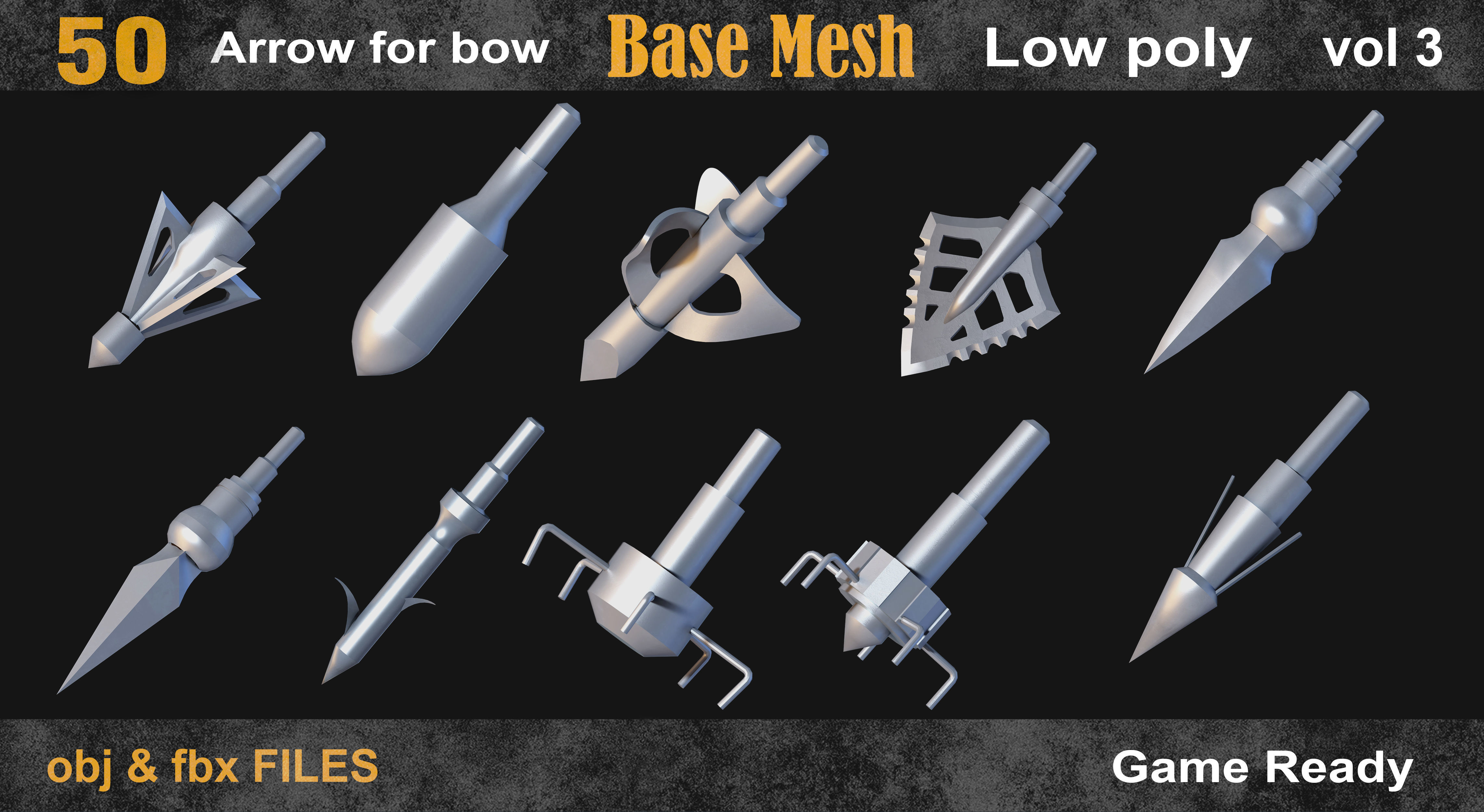 50 Arrow for bow basemesh vol 3 Low-poly 3D model_4