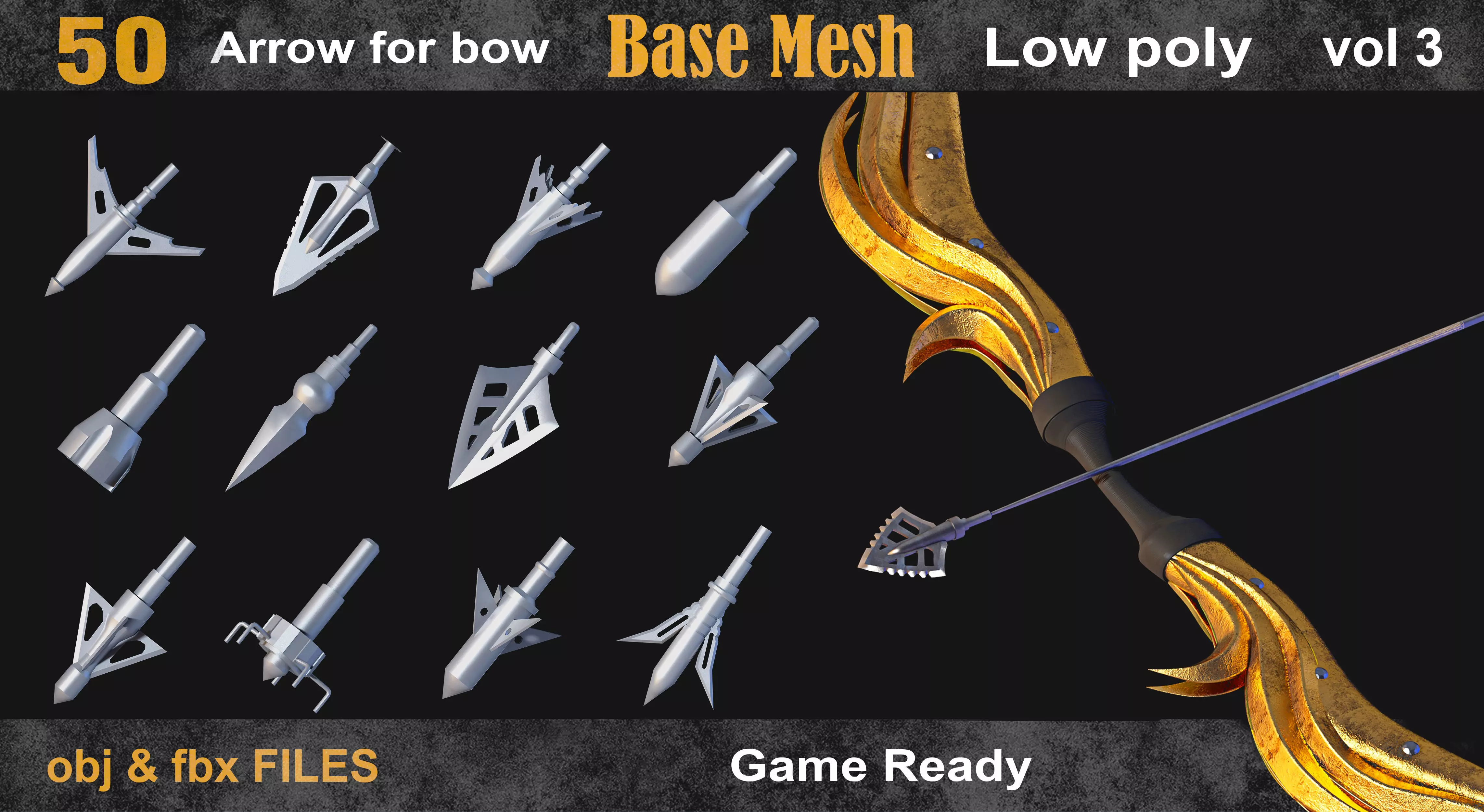 50 Arrow for bow basemesh vol 3 Low-poly 3D model_0