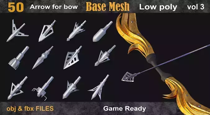 50 Arrow for bow basemesh vol 3 Low-poly 3D model