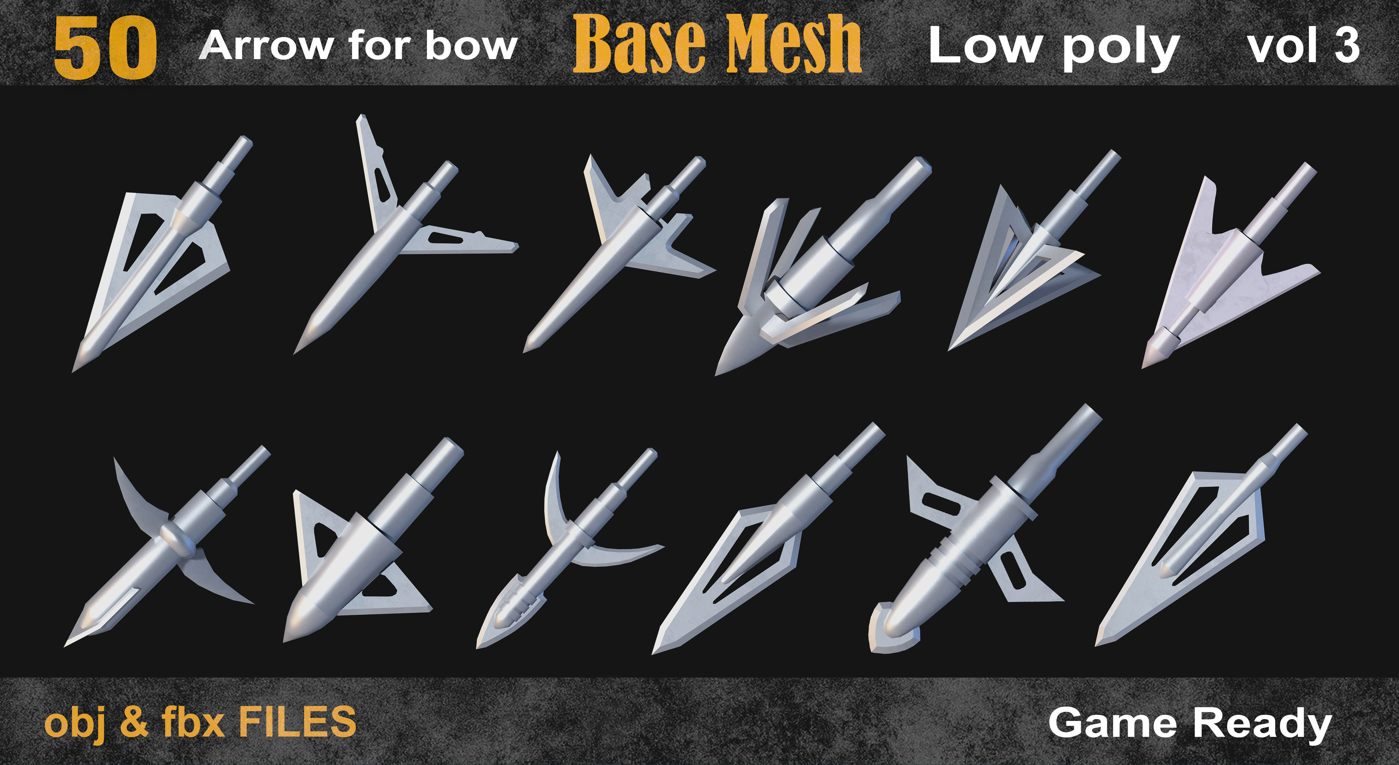 50 Arrow for bow basemesh vol 3 Low-poly 3D model_3
