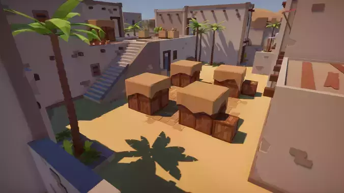 Low Poly FPS Map Vol2 Shooter Desert  City Map Low-poly 3D model