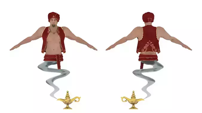 Genie with magic lamp Low-poly 3D model