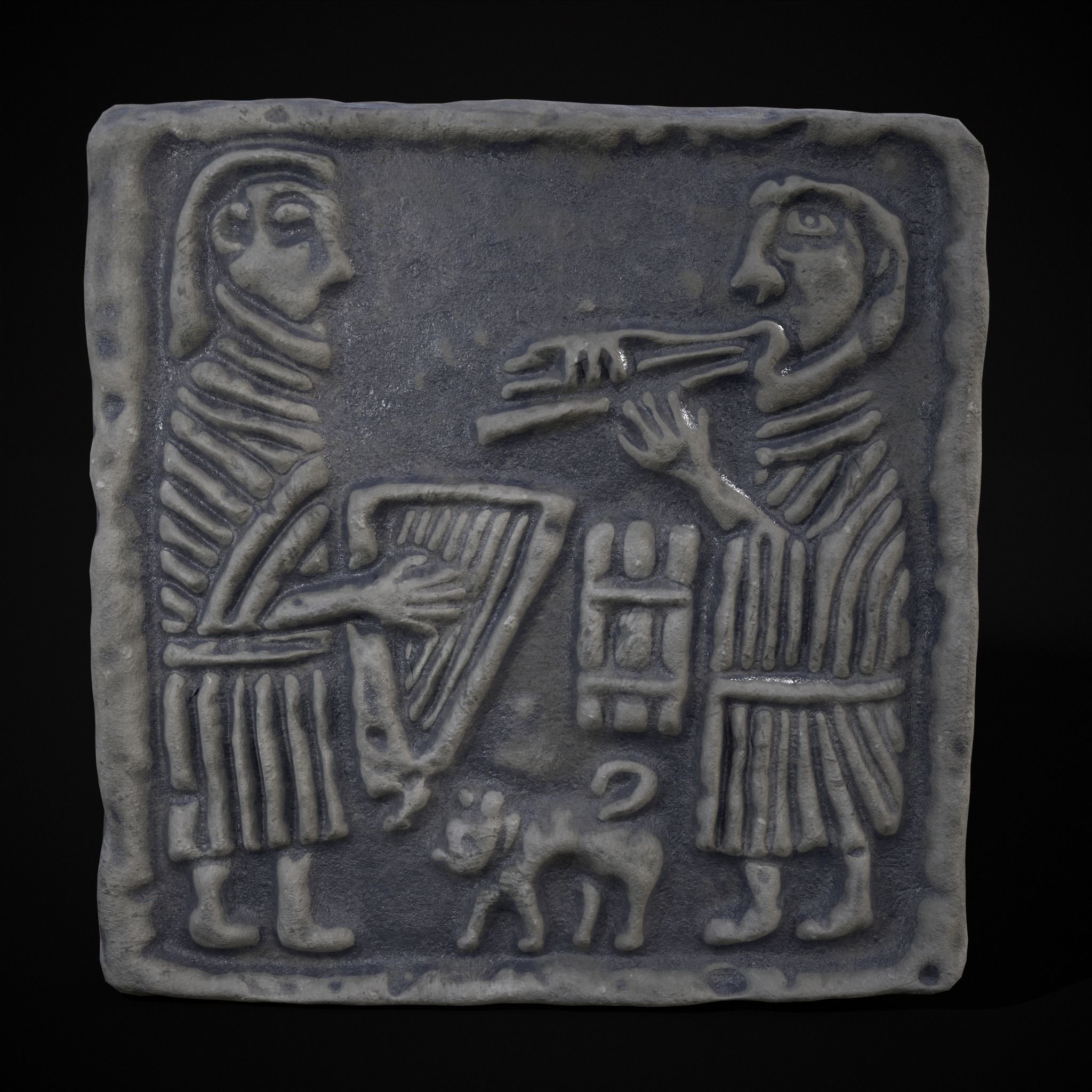 Musicians Relief Sculpture Low-poly 3D model_19