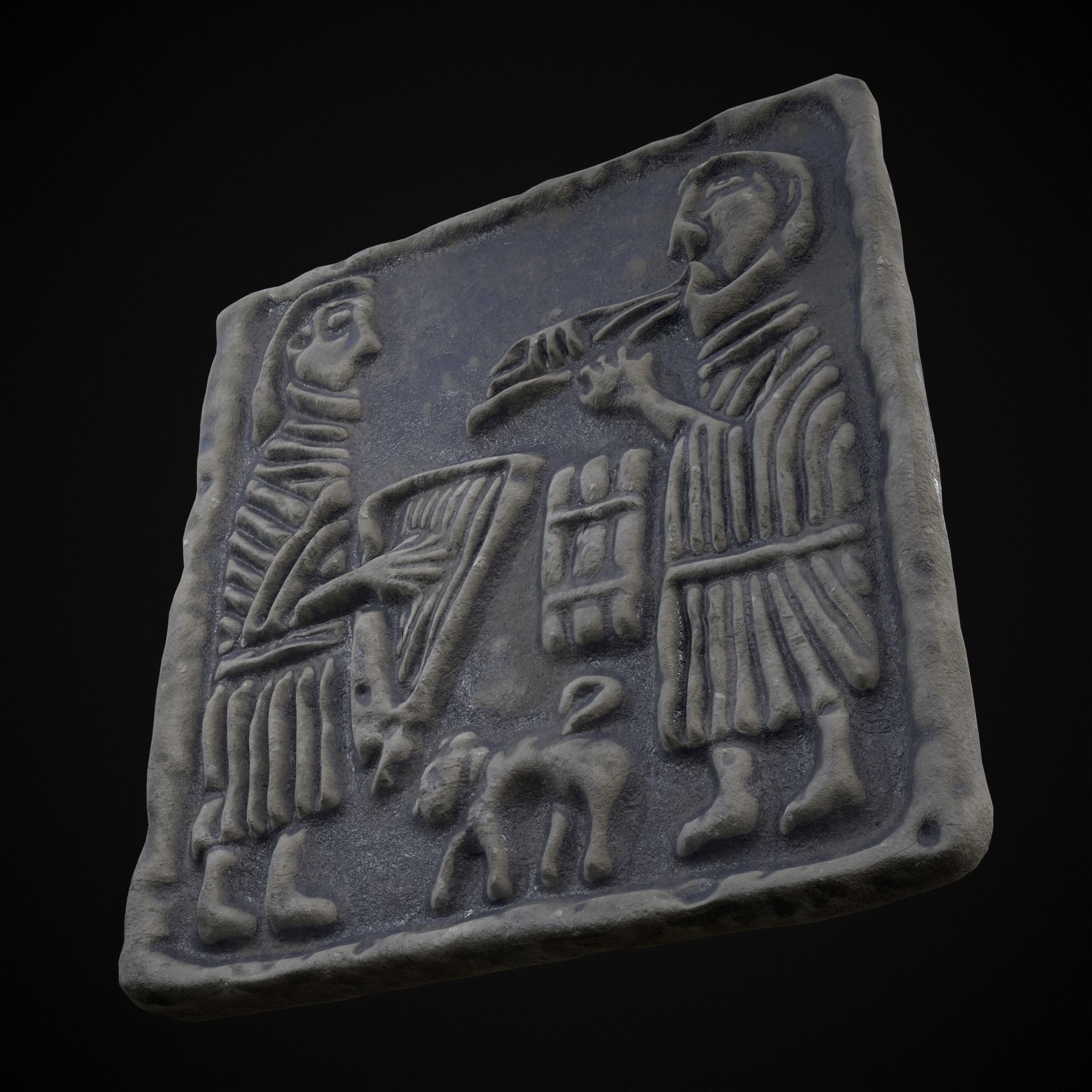 Musicians Relief Sculpture Low-poly 3D model_29