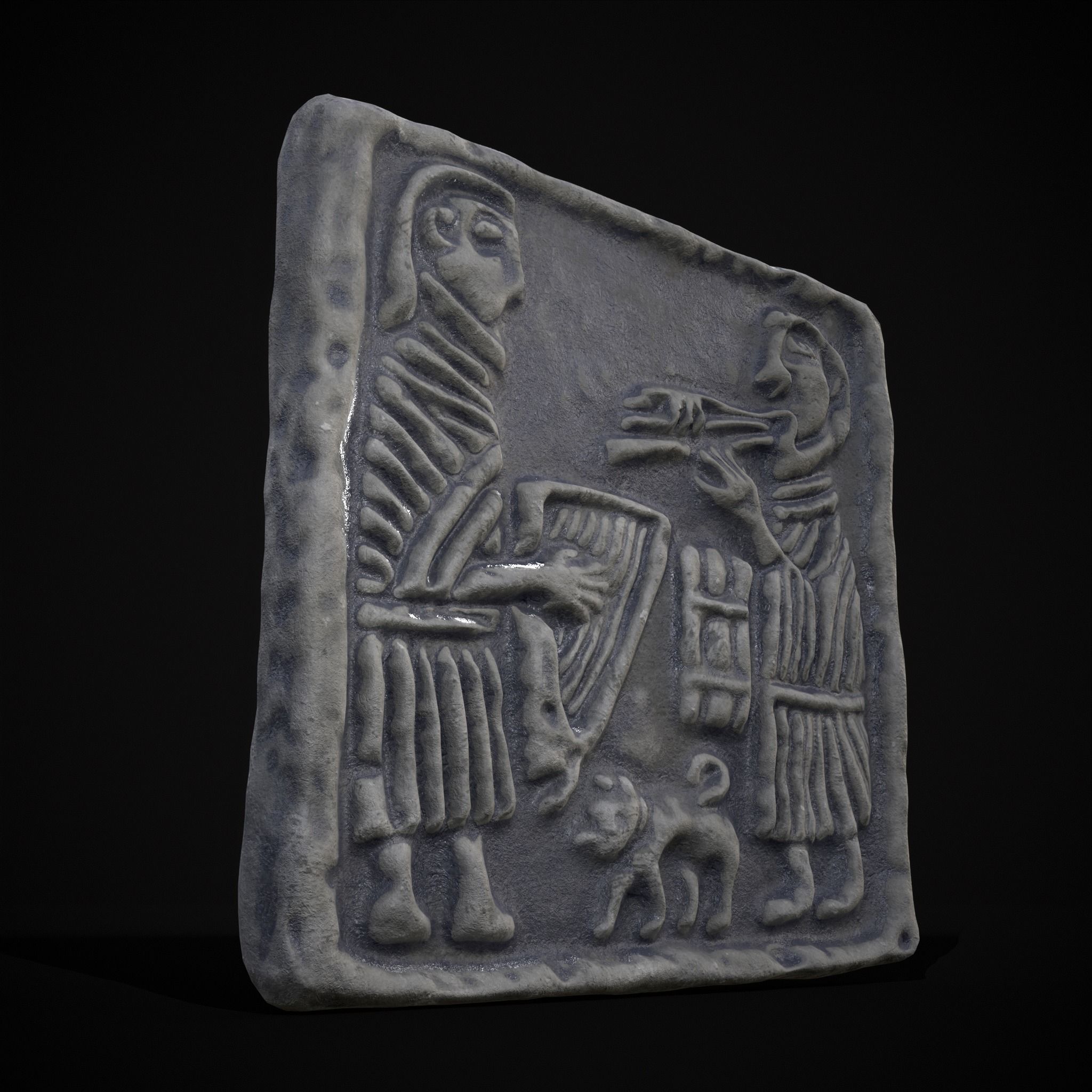 Musicians Relief Sculpture Low-poly 3D model_11