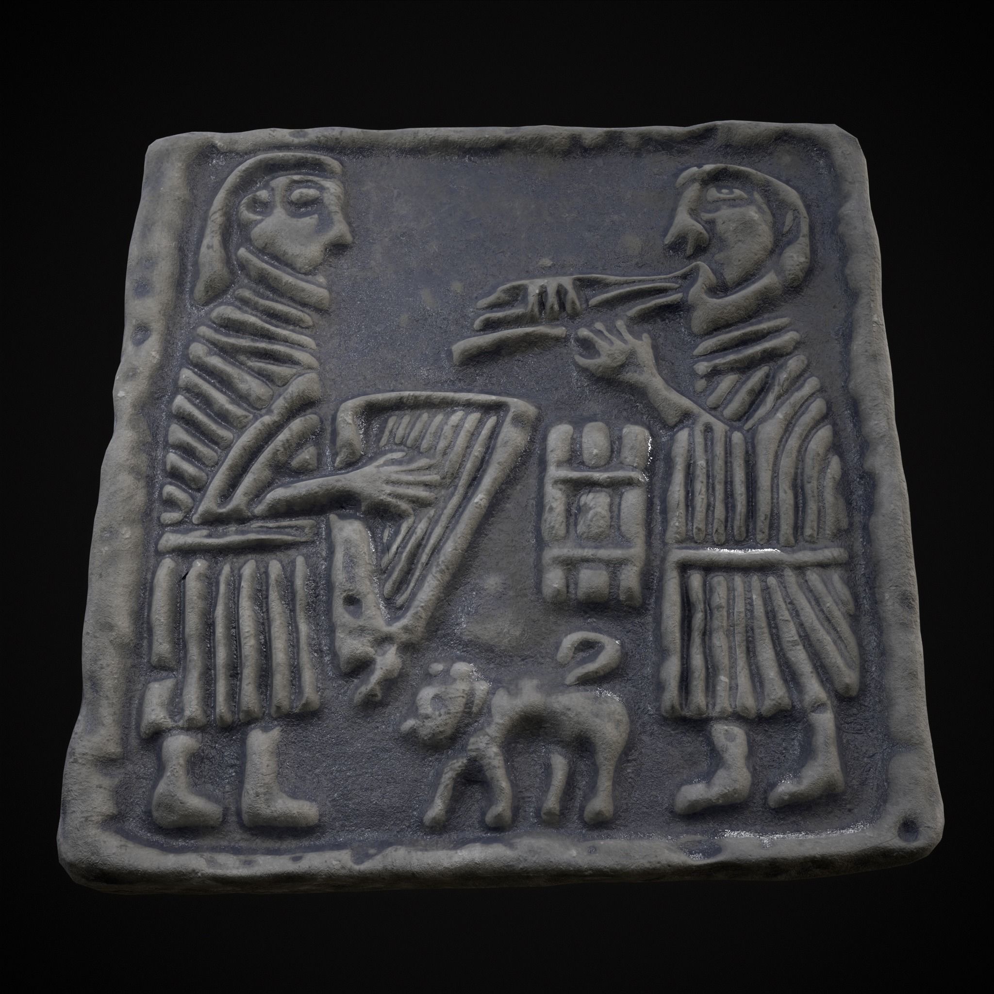 Musicians Relief Sculpture Low-poly 3D model_7