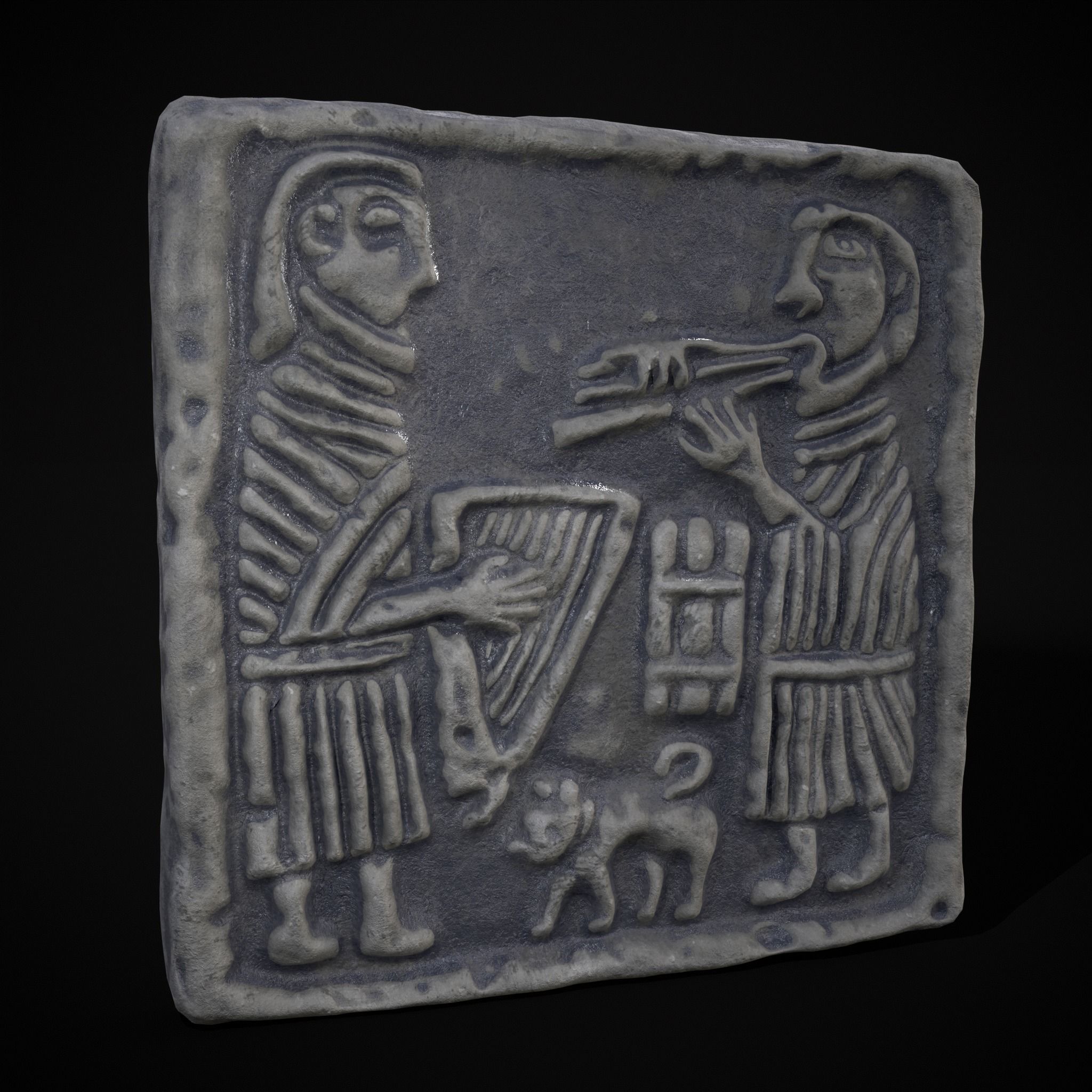 Musicians Relief Sculpture Low-poly 3D model_39