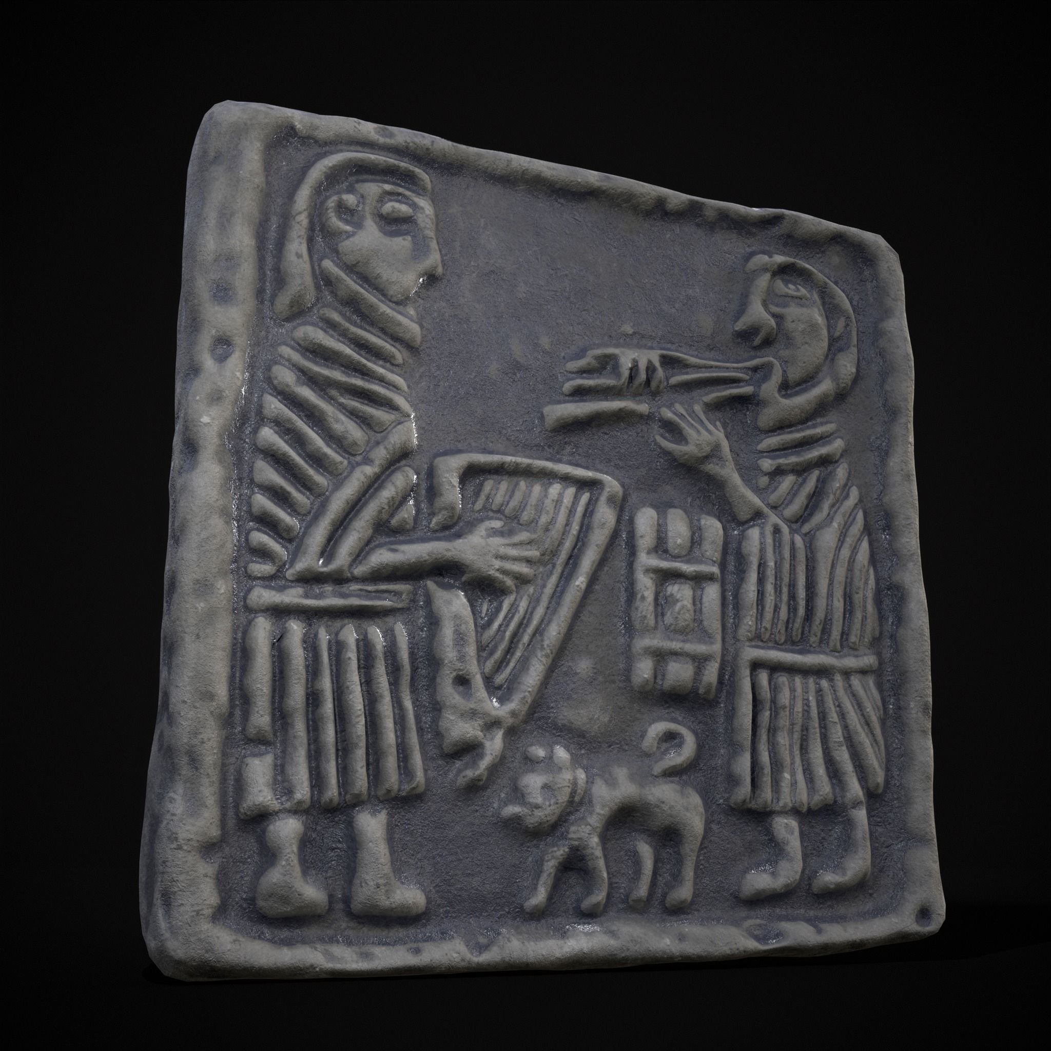 Musicians Relief Sculpture Low-poly 3D model_35