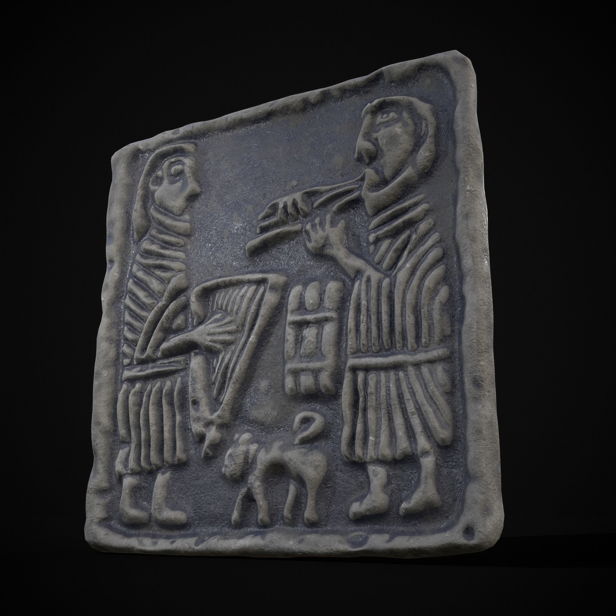 Musicians Relief Sculpture Low-poly 3D model_23