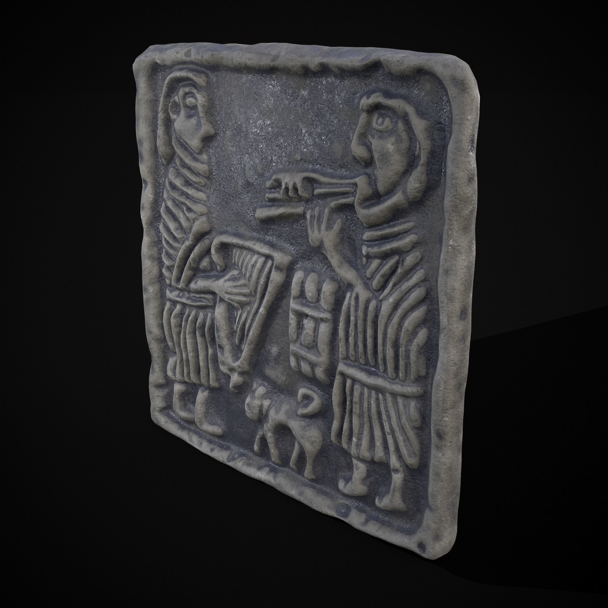 Musicians Relief Sculpture Low-poly 3D model_37