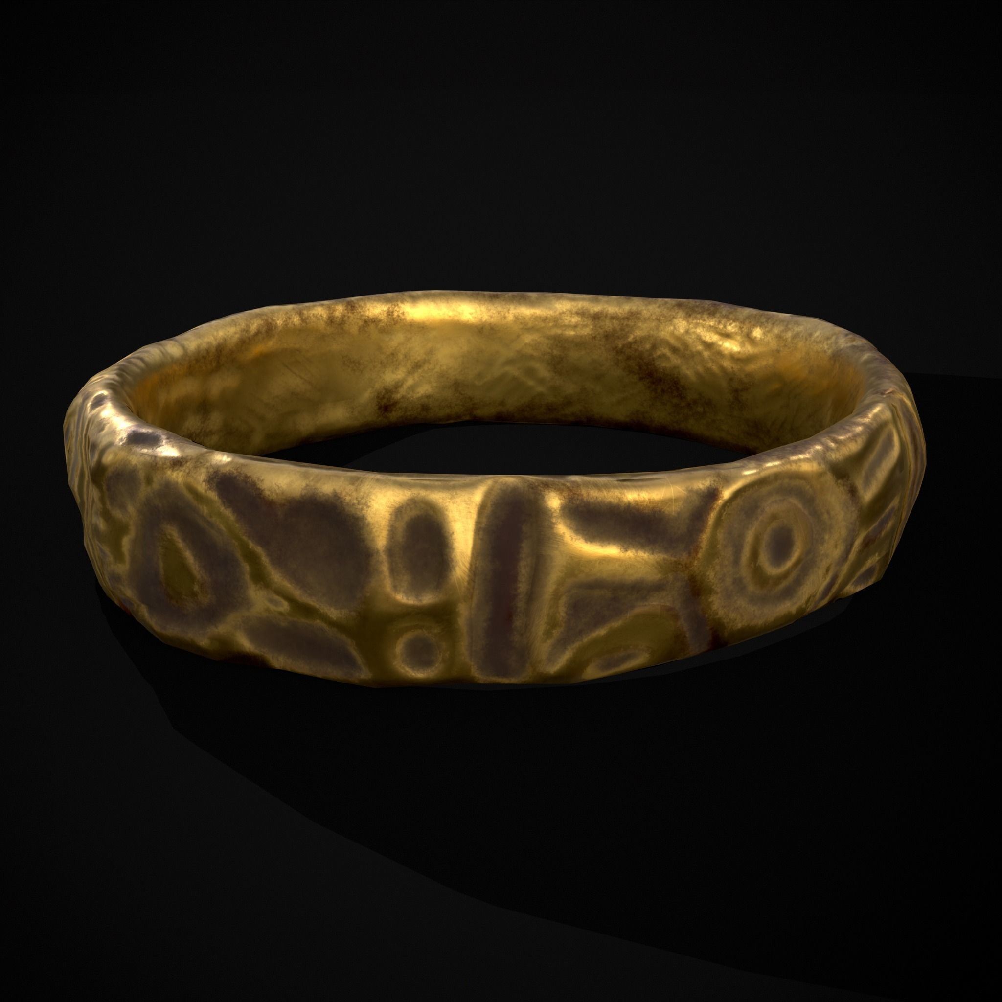 Medieval Carved Gold Ring Low-poly 3D model_3
