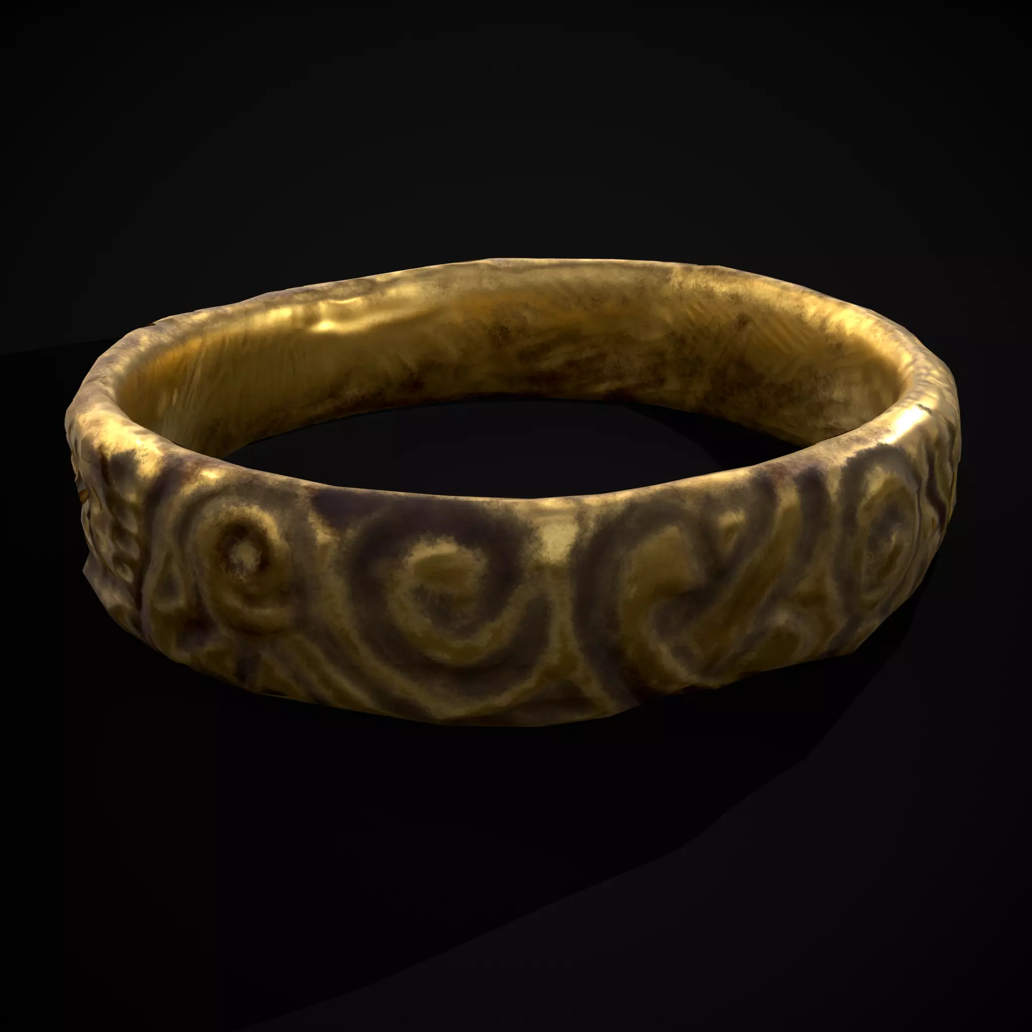 Medieval Carved Gold Ring Low-poly 3D model_0