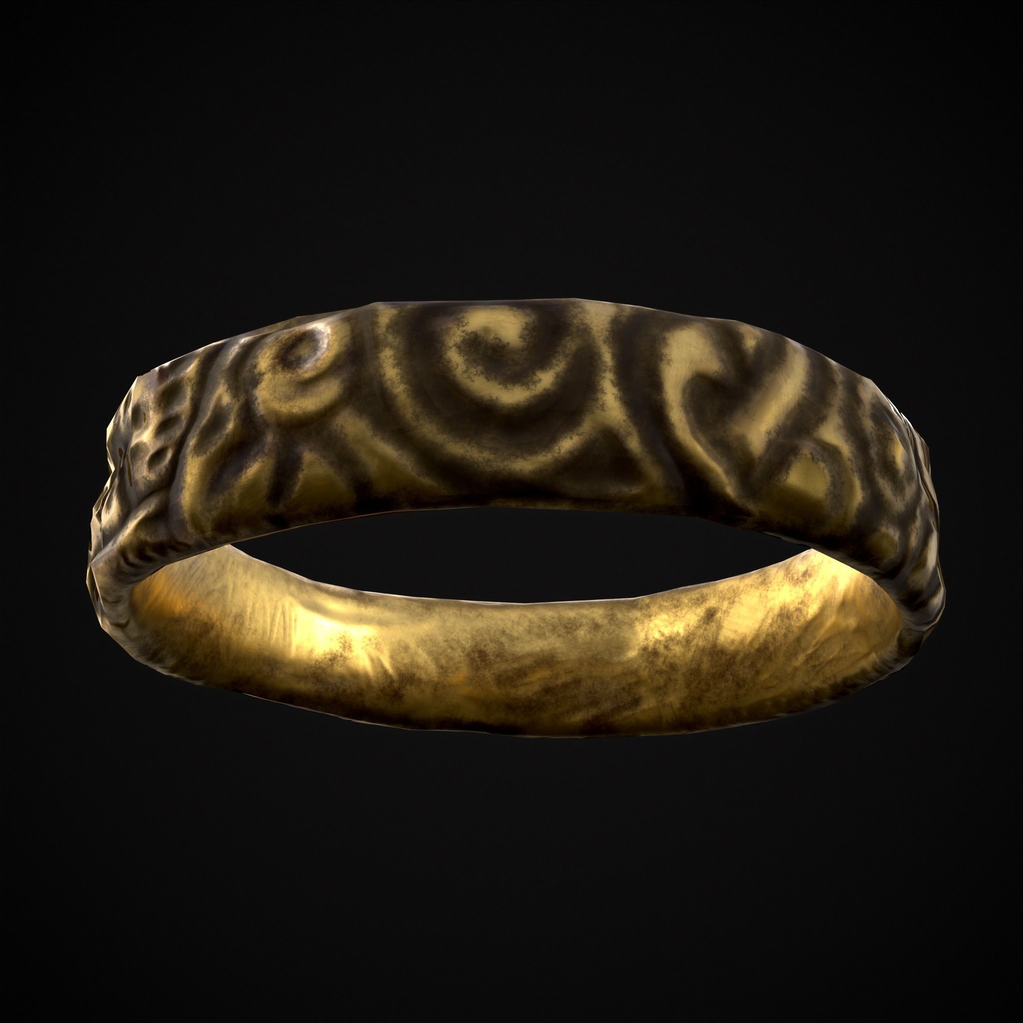 Medieval Carved Gold Ring Low-poly 3D model_37