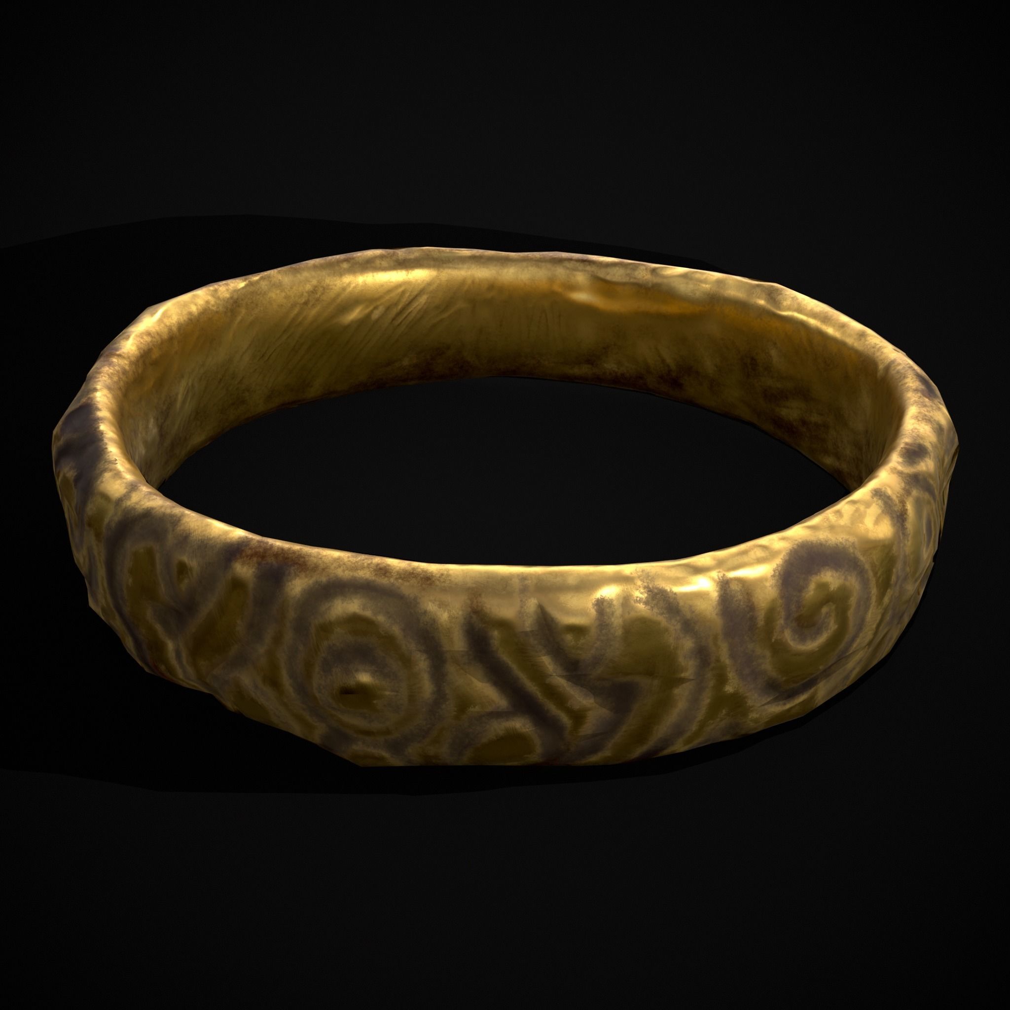 Medieval Carved Gold Ring Low-poly 3D model_33