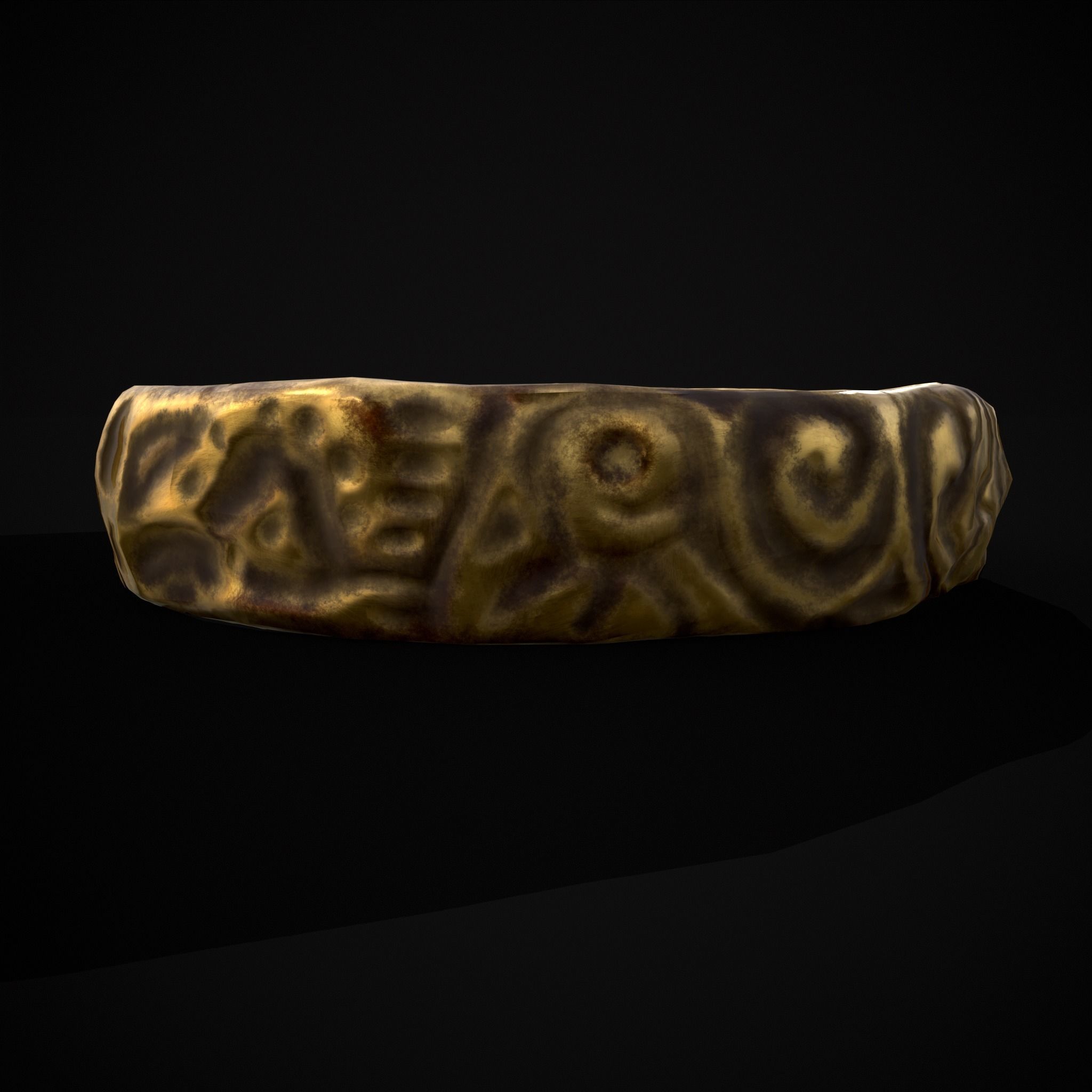 Medieval Carved Gold Ring Low-poly 3D model_15