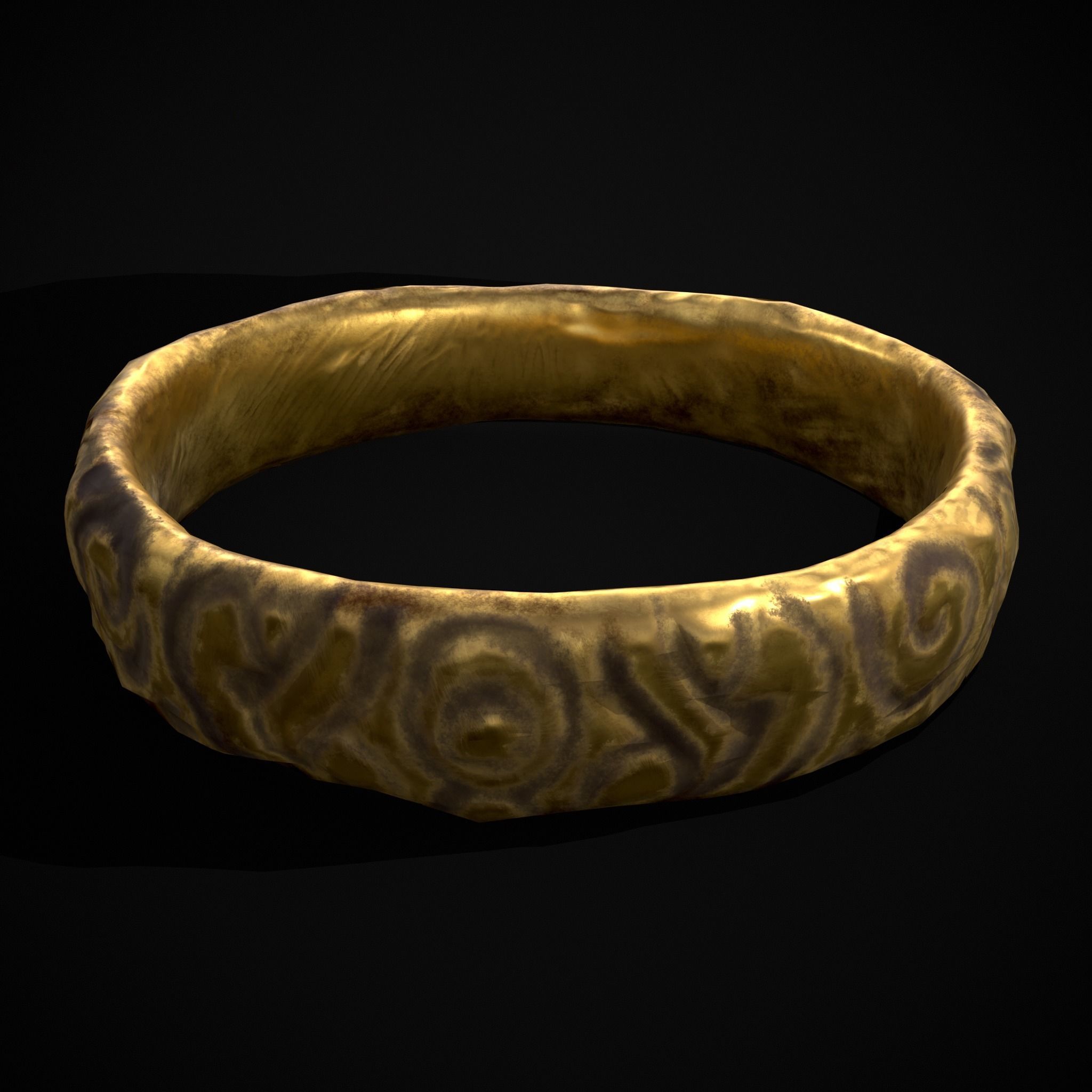 Medieval Carved Gold Ring Low-poly 3D model_17