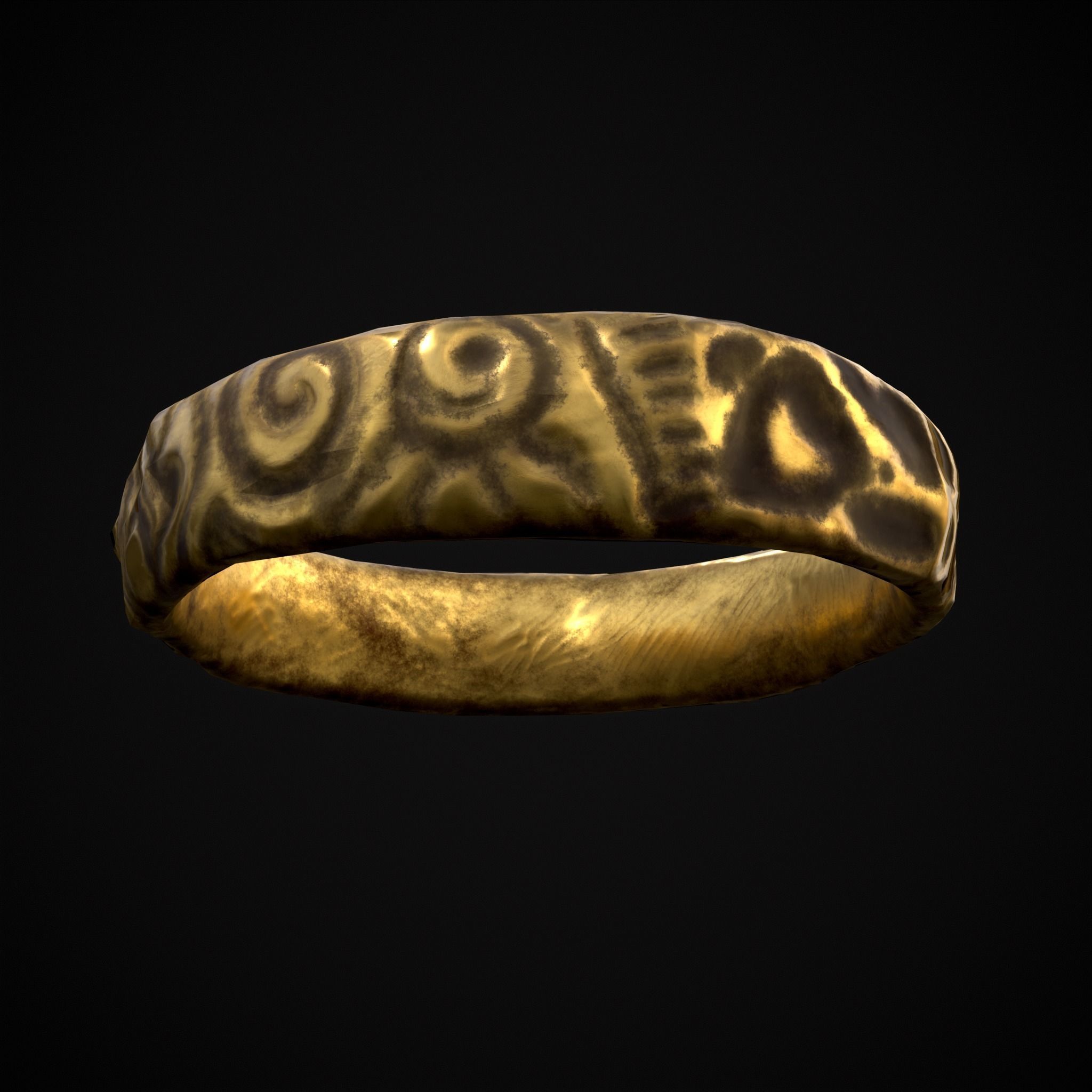 Medieval Carved Gold Ring Low-poly 3D model_25