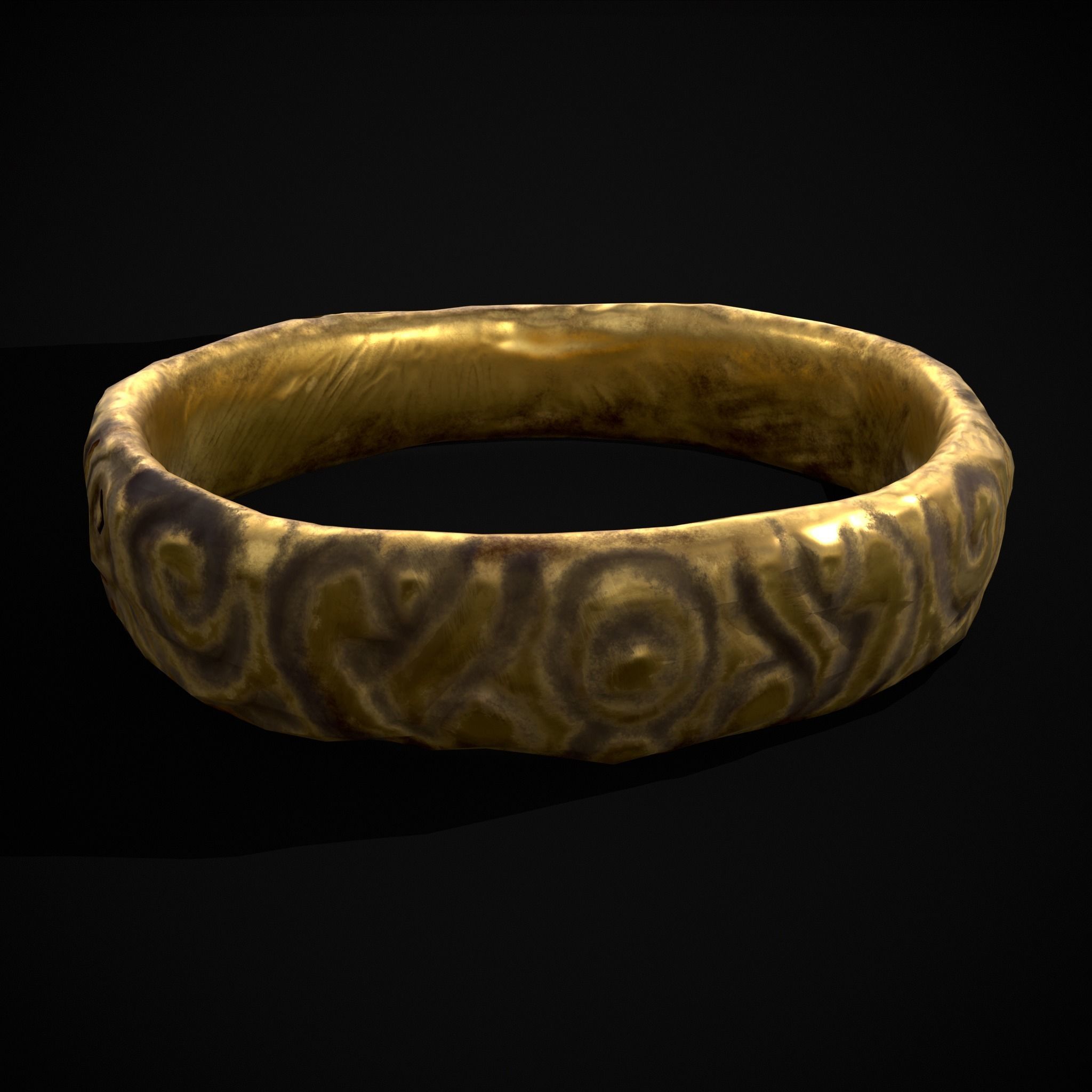 Medieval Carved Gold Ring Low-poly 3D model_23
