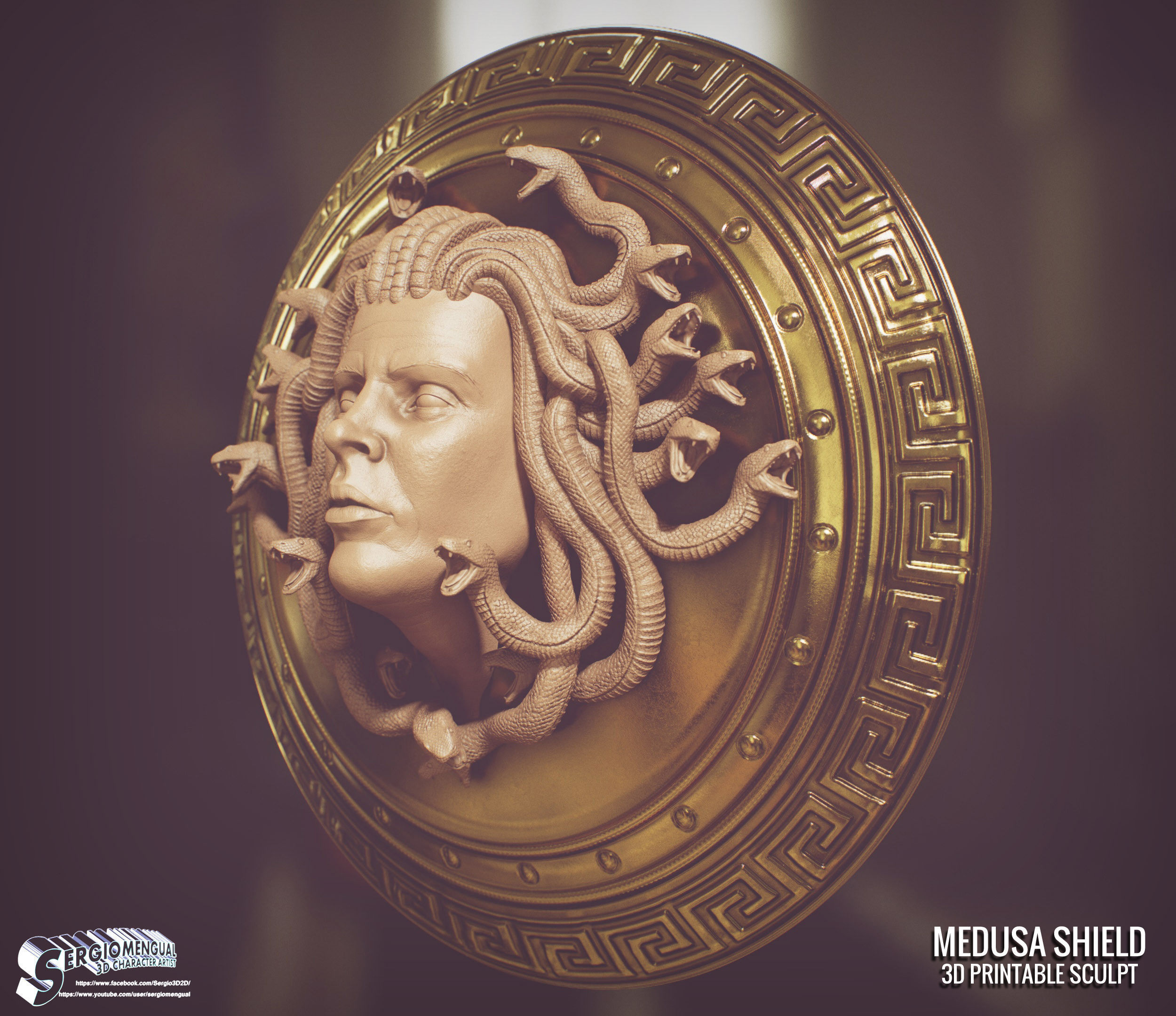 Greek Mythology Medusa Shield 3D Printable Sculpt 3D print model_3