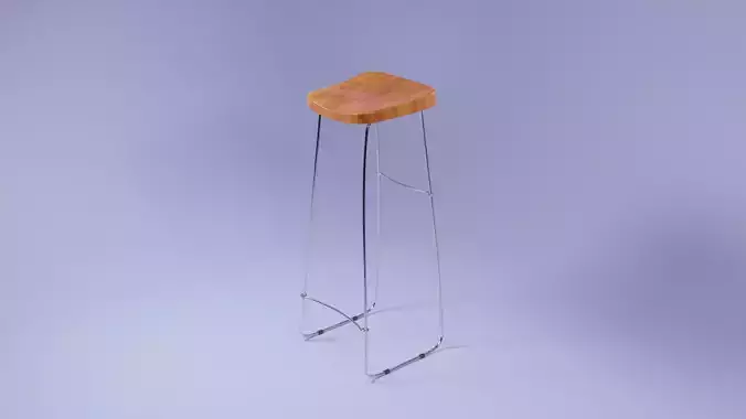 bar stool with square wooden seat and steel legs 