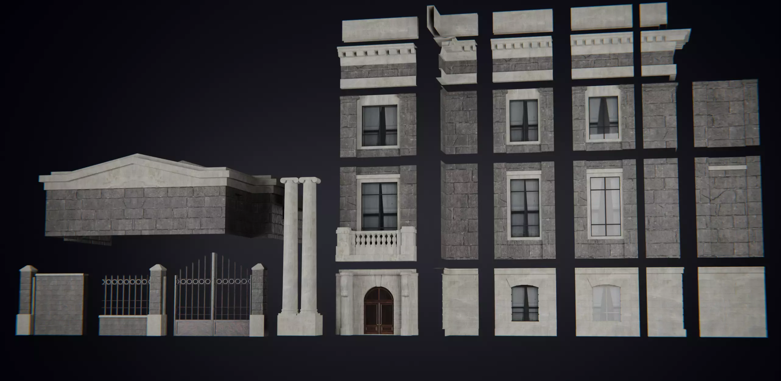 European Building kit Low-poly 3D model_0