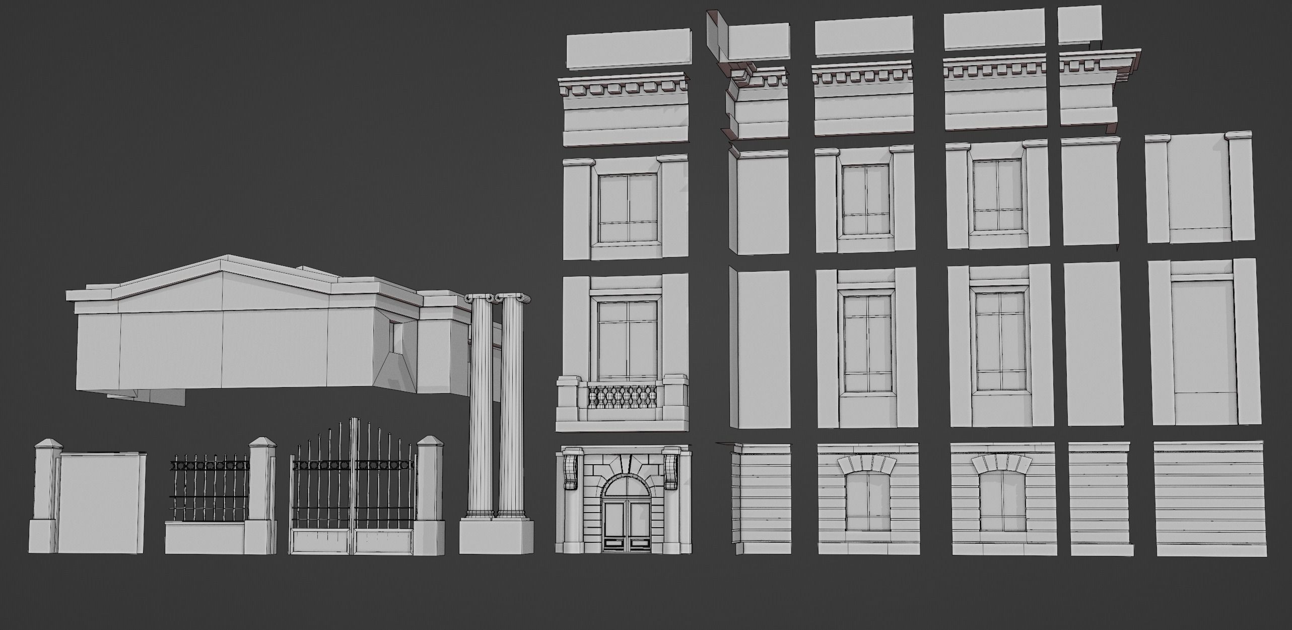 European Building kit Low-poly 3D model_9