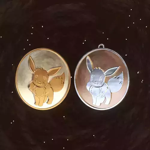 Pokemon Eevee Badge Coin Keychain Pendant 3D print model
