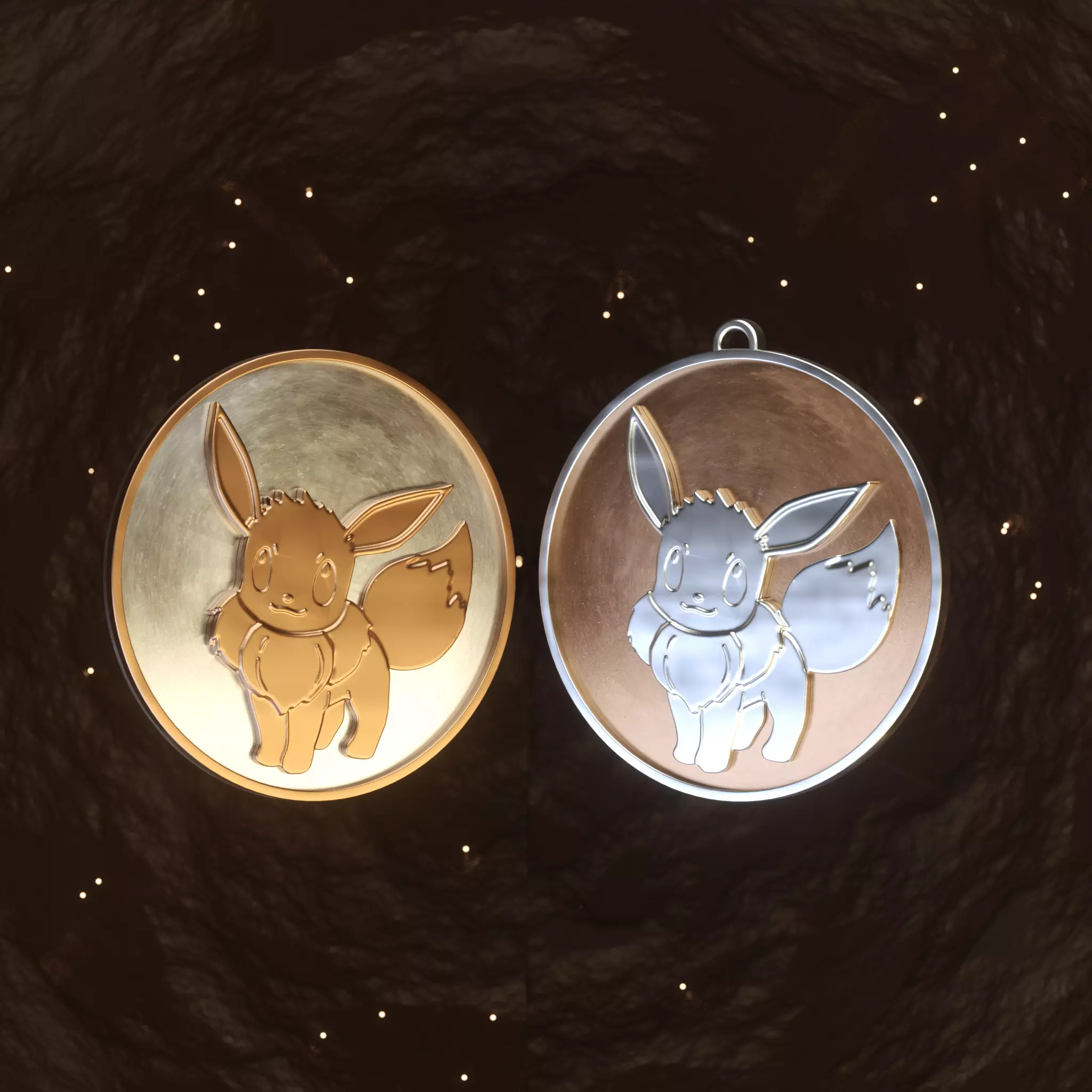 Pokemon Eevee Badge Coin Keychain Pendant 3D print model_0