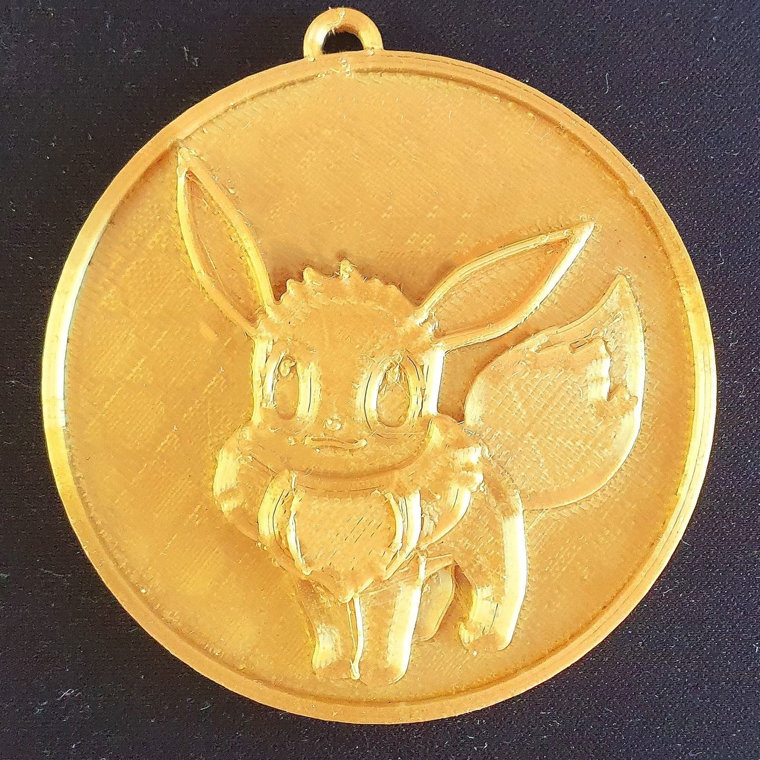 Pokemon Eevee Badge Coin Keychain Pendant 3D print model_1
