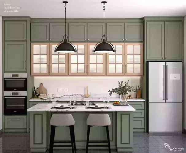 Sage and Orange Kitchen Set