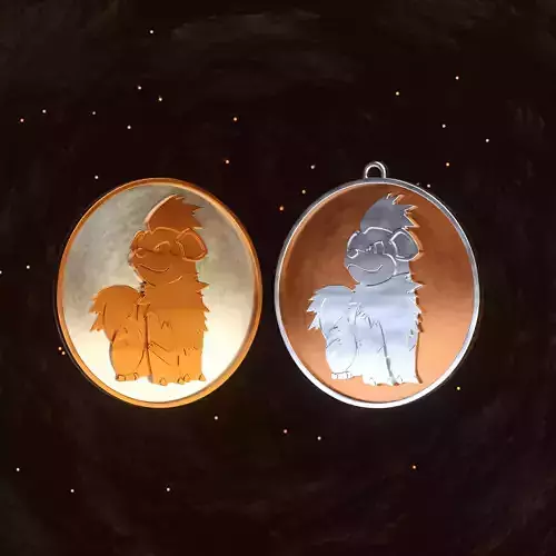 Pokemon Growlithe Badge Coin Keychain Pendant 3D print model