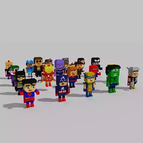 3D Cute Superhero and Enemies Voxel Character