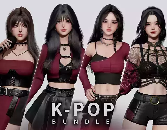 K-POP BUNDLE Game-Ready Fashion Girls 3D Model Collection