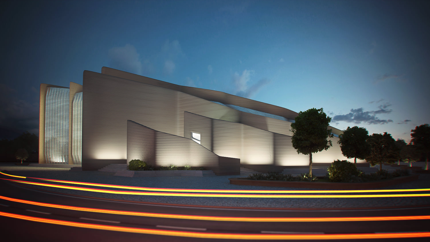 Gallery modern church in middle of city at night 3D model | CGTrader