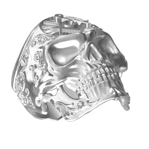 Unique Engraved Design on Skull Ring