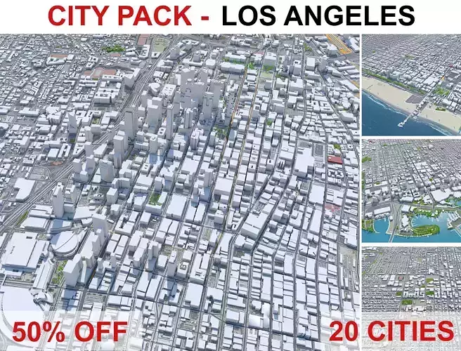Los Angeles Metropolitan Area and California Top 20 Cities 3D Model Collection