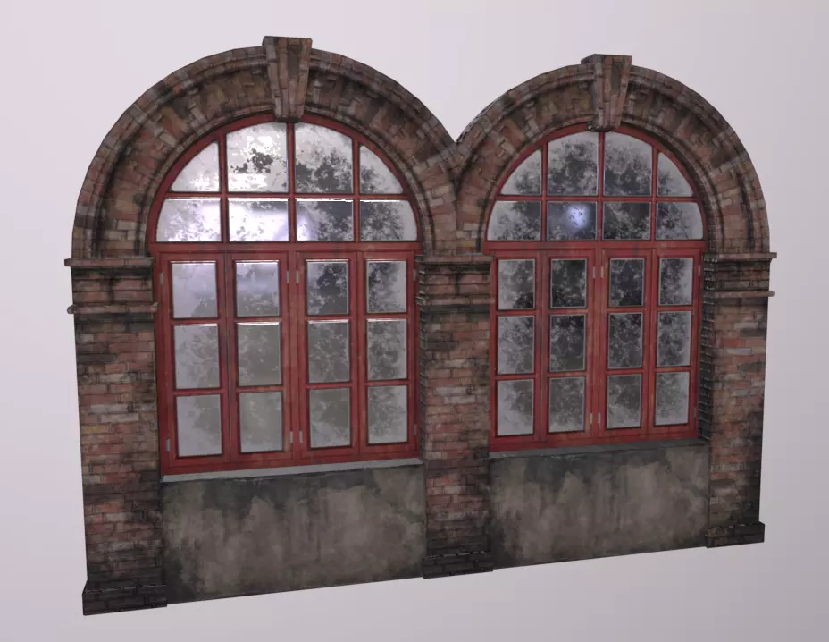 Shikumen Windows Low-poly 3D model_0