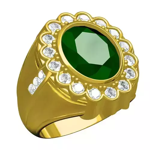 Oval Emerald Round Diamond Halo Engagement Ring