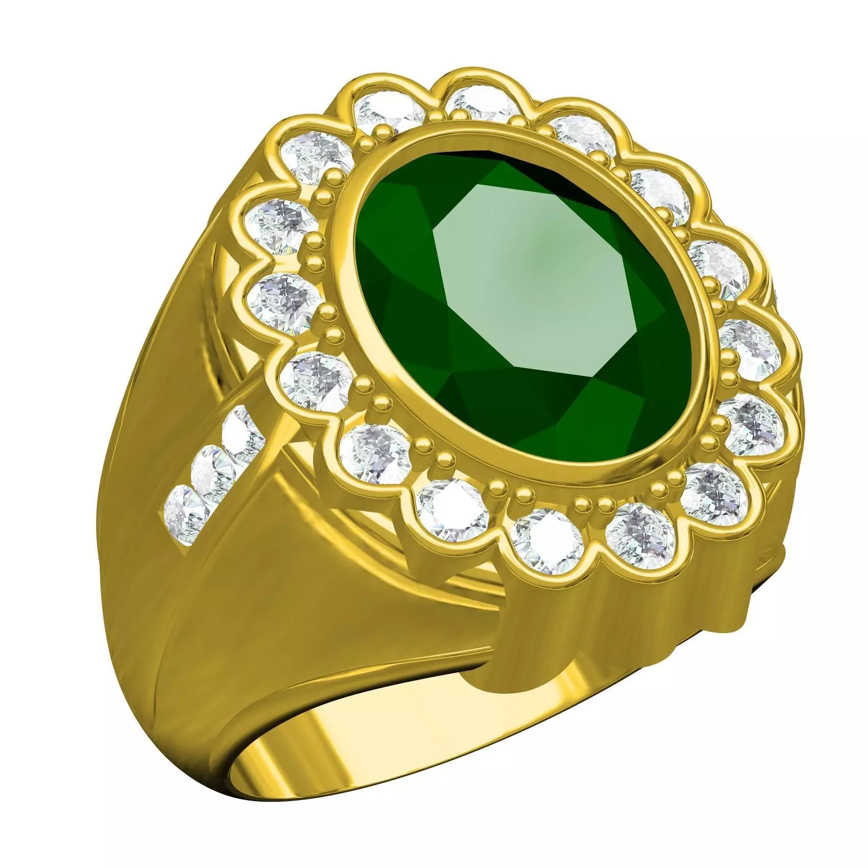 Oval Emerald Round Diamond Halo Engagement Ring 3D print model