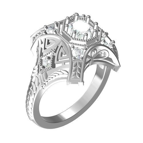 Vintage Art Deco Filigree Diamond Engagement Ring 3D print model