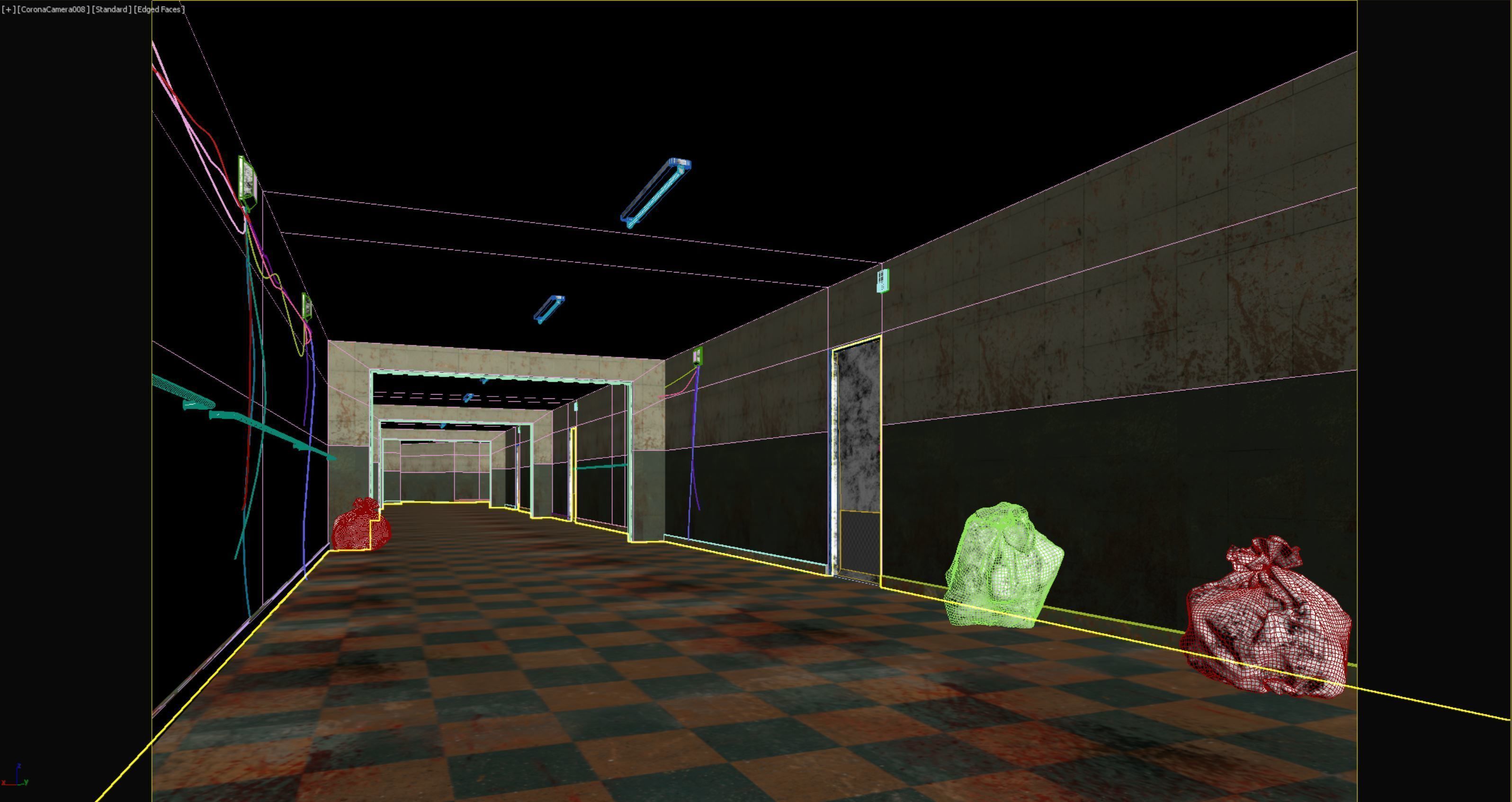 old dark bloody corridor 06 Low-poly 3D model_6