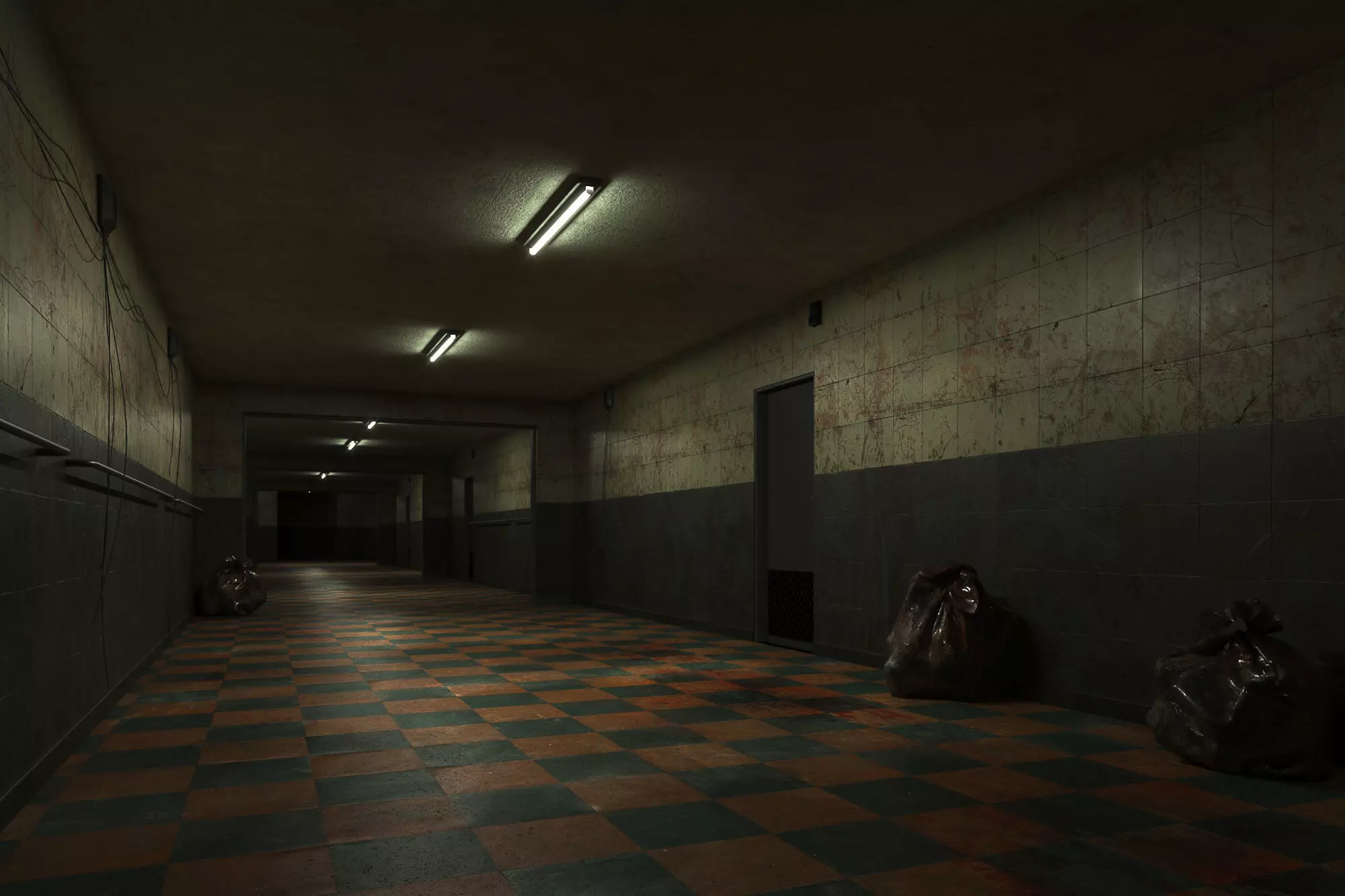 old dark bloody corridor 06 Low-poly 3D model_0