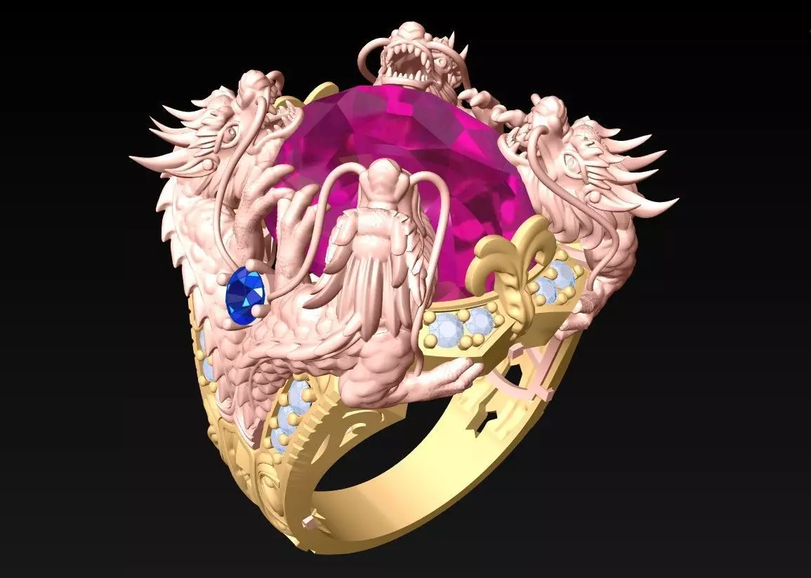Dragon Ring - Oval stone Ring - N1153 3D print model