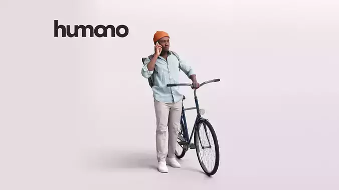 Humano Walking Man with bike 2201-08 3D model