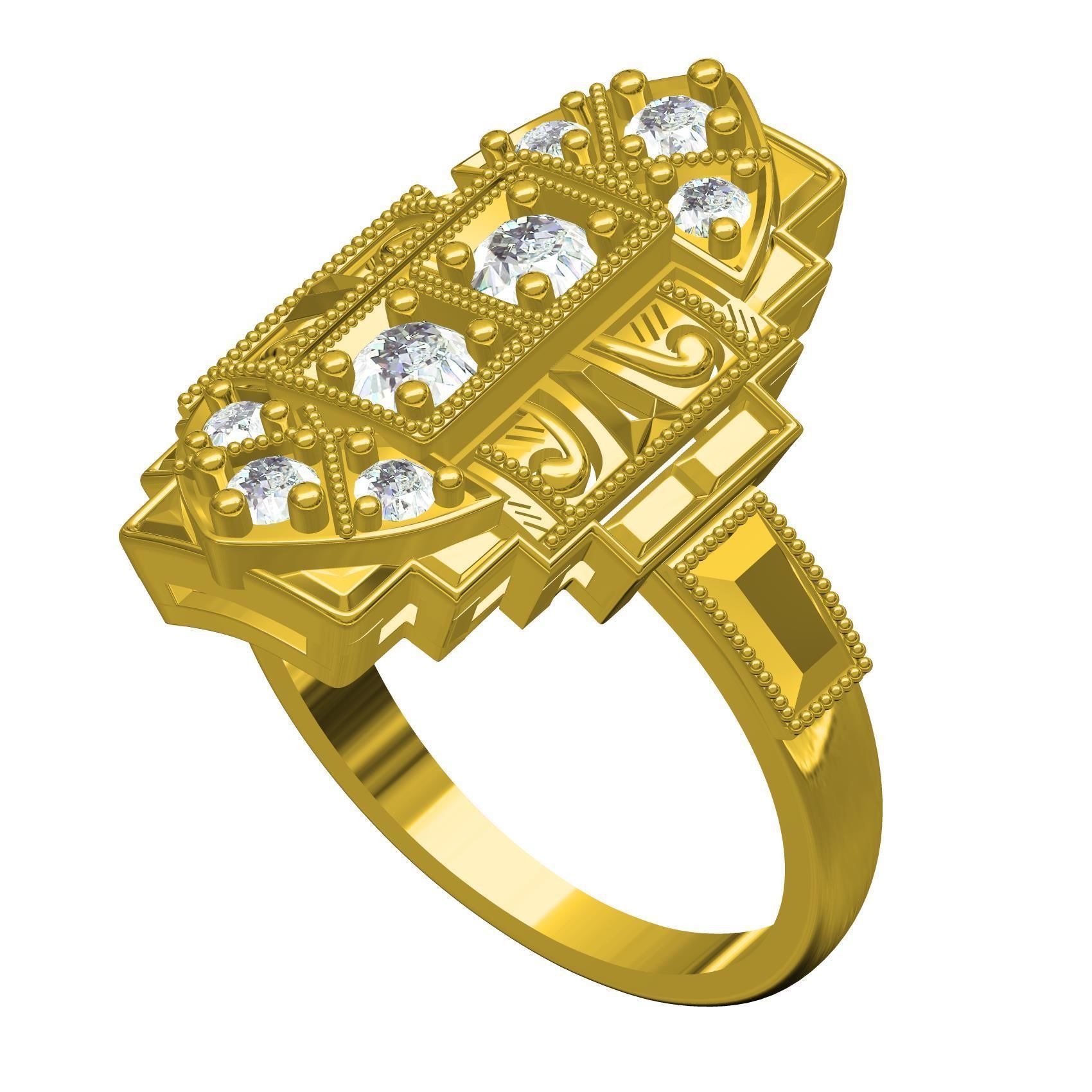 Vintage Art Deco Style Signet Ring 3D print model_1