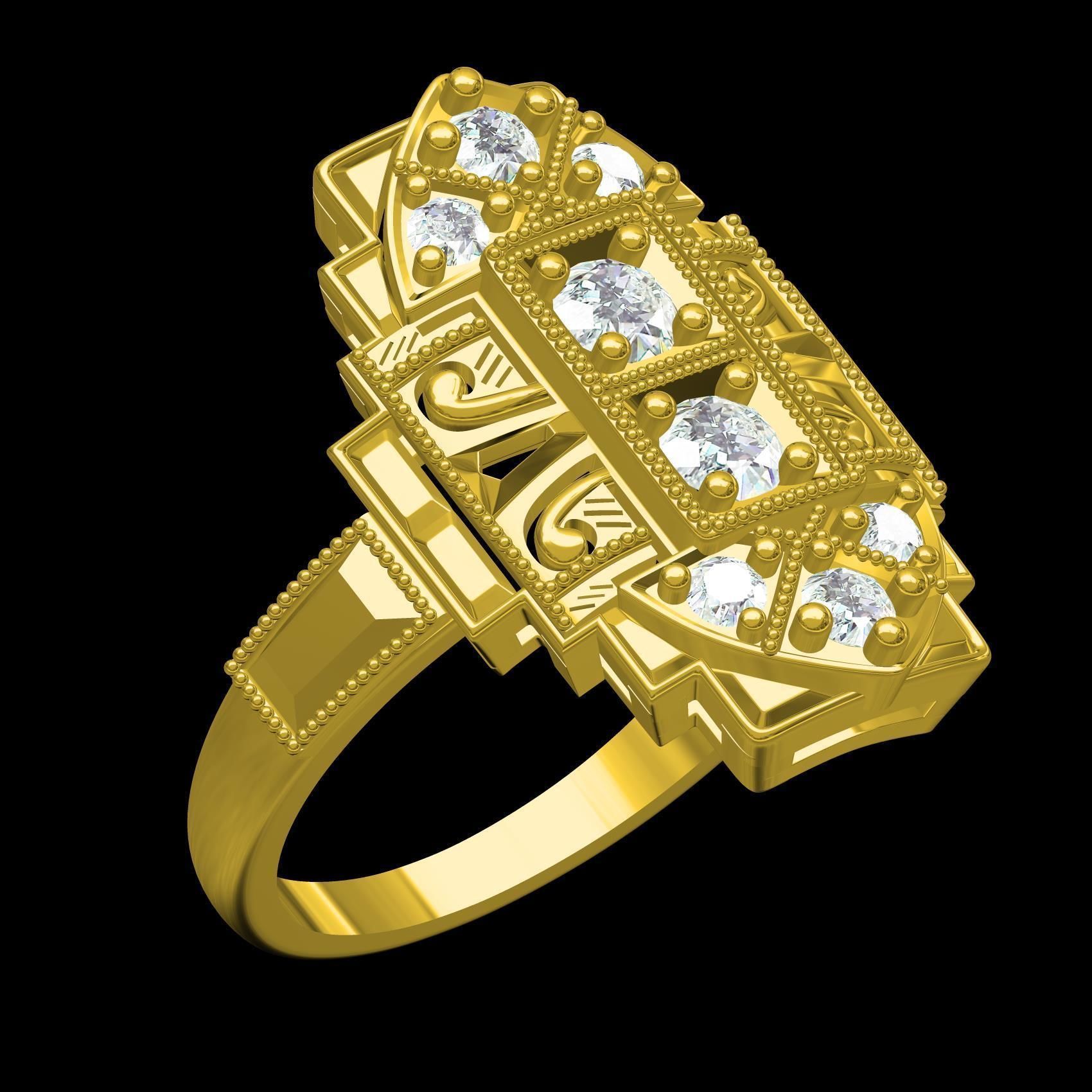 Vintage Art Deco Style Signet Ring 3D print model_11