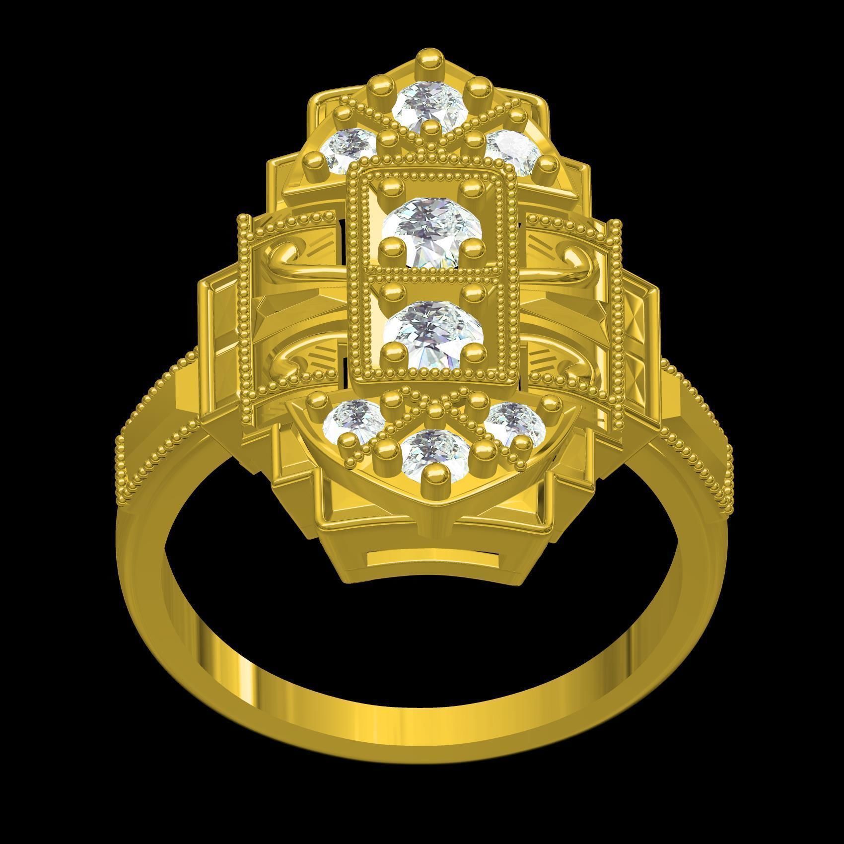 Vintage Art Deco Style Signet Ring 3D print model_9