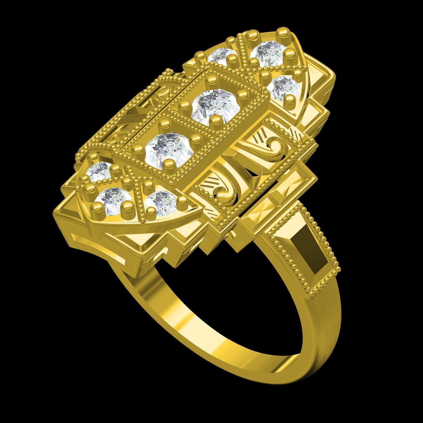Vintage Art Deco Style Signet Ring 3D print model_10